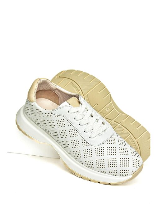 U555025603 Beyaz Hakiki Deri Kadın Spor Ayakkabı Sneakers - Görsel 5