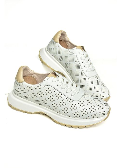 U555025603 Beyaz Hakiki Deri Kadın Spor Ayakkabı Sneakers - Görsel 6