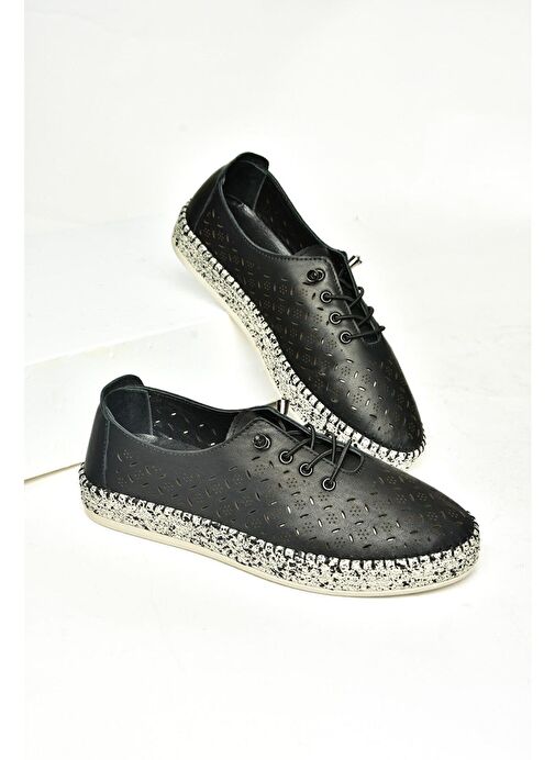 U555100103 Siyah Hakiki Deri Günlük Kadın Ayakkabı - Görsel 4