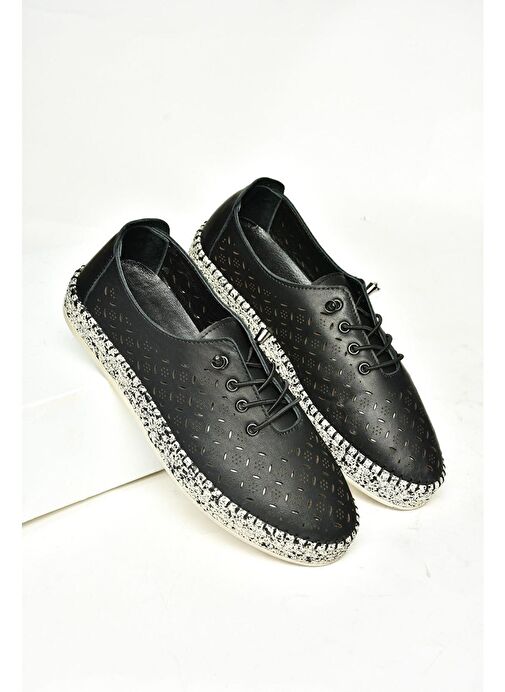 U555100103 Siyah Hakiki Deri Günlük Kadın Ayakkabı - Görsel 5