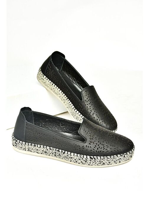 U555200103 Siyah Hakiki Deri Kadın Günlük Ayakkabı - Görsel 5