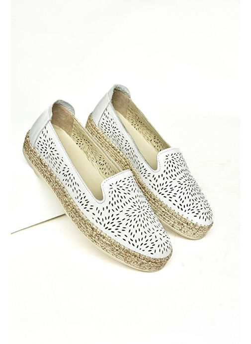 U555200103 Beyaz Hakiki Deri Kadın Günlük Ayakkabı - Görsel 4