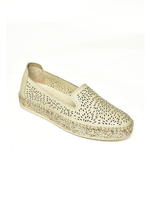 U555200103 Bej Hakiki Deri Kadın Günlük Ayakkabı - Görsel 2