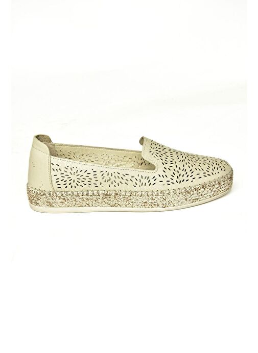 U555200103 Bej Hakiki Deri Kadın Günlük Ayakkabı - Görsel 3