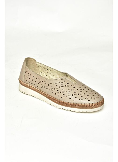 U555300203 Vizon Hakiki Deri Comfort Ortopedik Taban Kadın Ayakkabı - Görsel 2