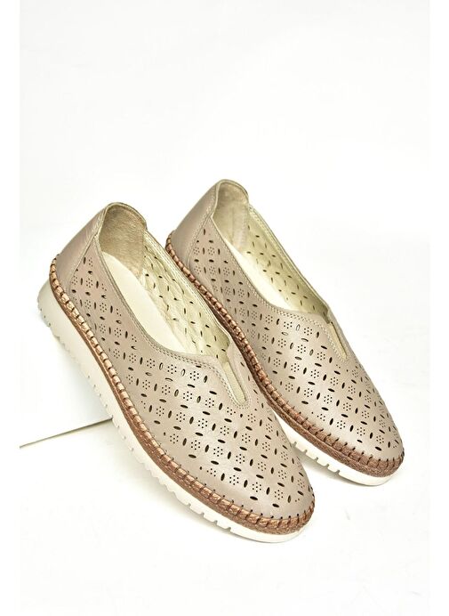 U555300203 Vizon Hakiki Deri Comfort Ortopedik Taban Kadın Ayakkabı - Görsel 5