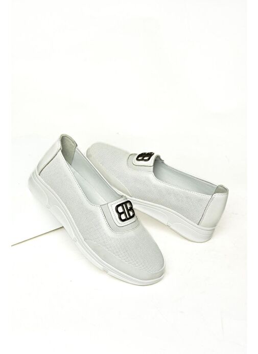 T555081303 Beyaz Hakiki Deri Comfort Ortopedik Taban Kadın Ayakkab - Görsel 4