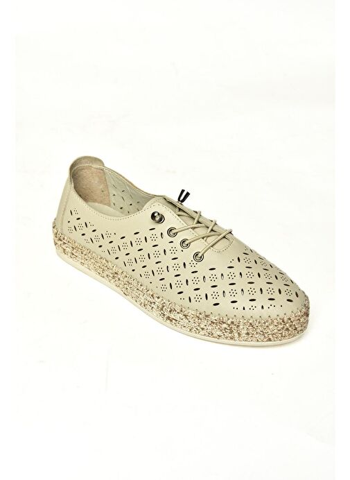 U555100103 Bej Hakiki Deri Günlük Kadın Ayakkabı - Görsel 2