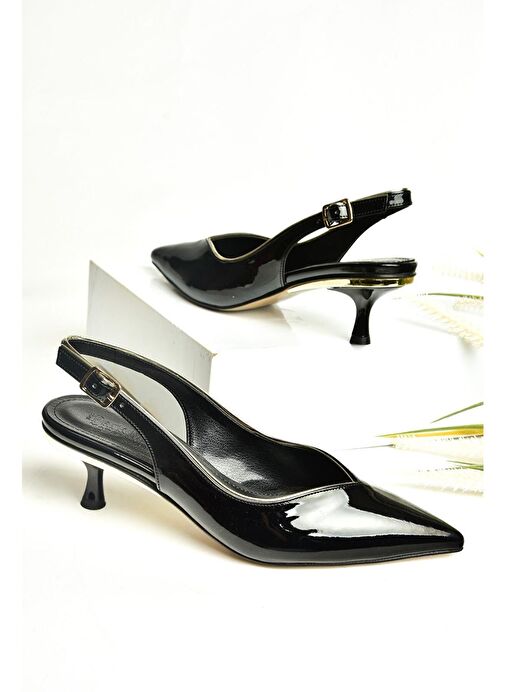 U820503308 Siyah Rugan Alçak Topuklu Kadın Ayakkabı - Görsel 2