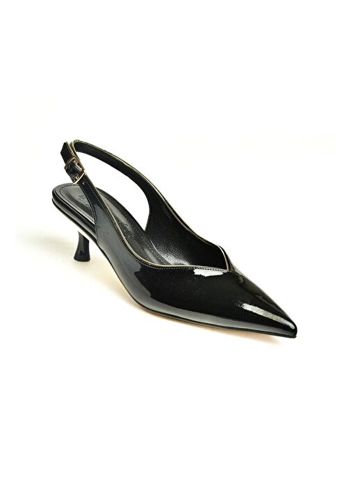 U820503308 Siyah Rugan Alçak Topuklu Kadın Ayakkabı - Görsel 4