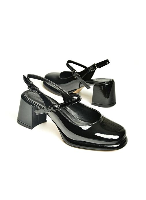 U820930008 Siyah Rugan Kalın Topuklu Kadın Ayakkabı - Görsel 3