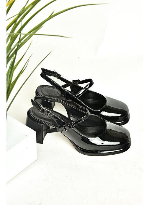 U820930008 Siyah Rugan Kalın Topuklu Kadın Ayakkabı - Görsel 5