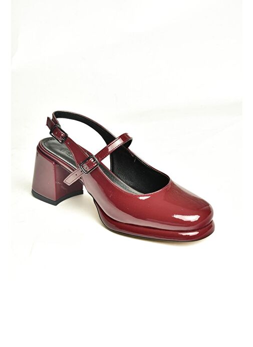 U820930008 Bordo Rugan Kalın Topuklu Kadın Ayakkabı - Görsel 2