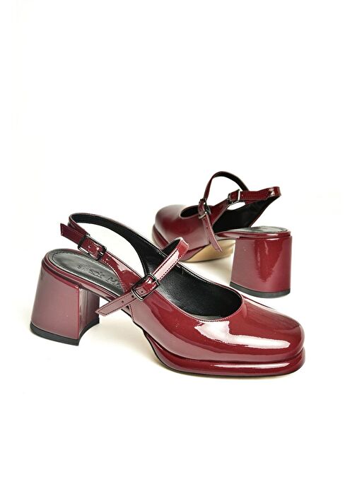 U820930008 Bordo Rugan Kalın Topuklu Kadın Ayakkabı - Görsel 4