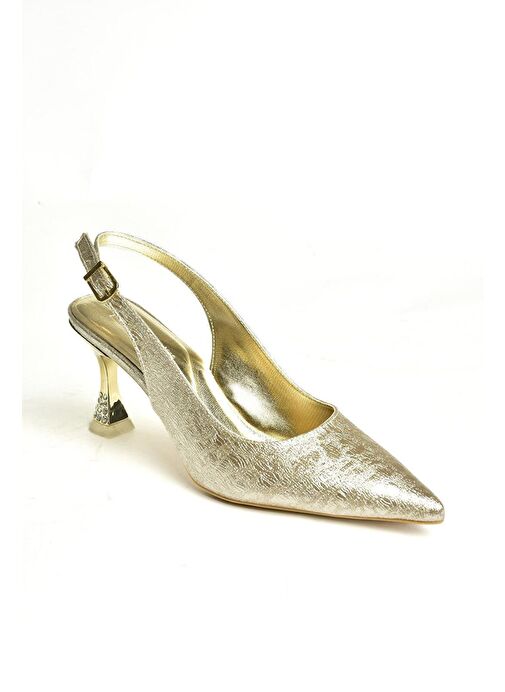 U820336214 Altın Sim Kalın Topuklu Abiye Ayakkabı - Görsel 2