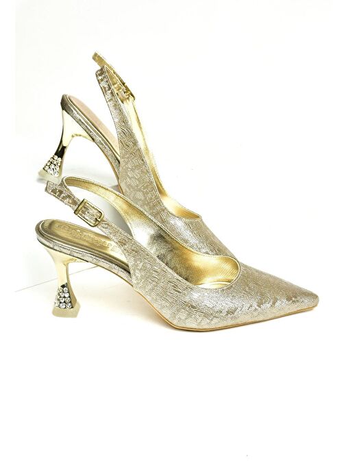 U820336214 Altın Sim Kalın Topuklu Abiye Ayakkabı - Görsel 4