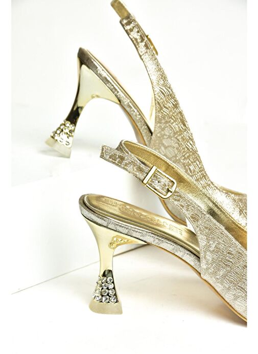 U820336214 Altın Sim Kalın Topuklu Abiye Ayakkabı - Görsel 5