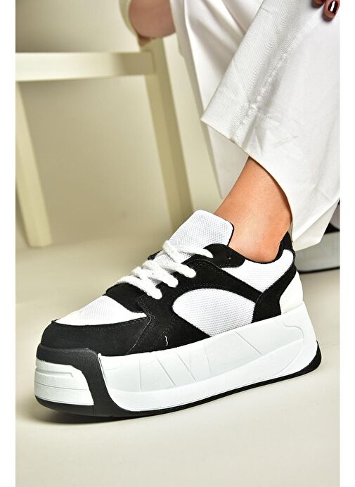 Fox Shoes Siyah-Beyaz Kadın Süet Sneaker 13356 - Görsel 2