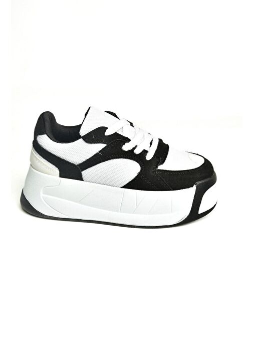 Fox Shoes Siyah-Beyaz Kadın Süet Sneaker 13356 - Görsel 4