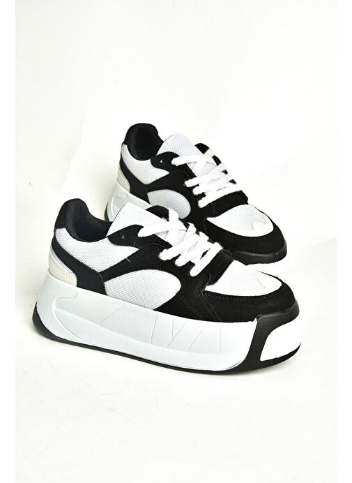 Fox Shoes Siyah-Beyaz Kadın Süet Sneaker 13356 - Görsel 6