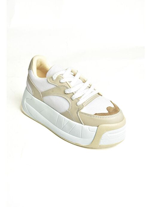 Fox Shoes Bej-Beyaz Kadın Sneaker 13357 - Görsel 4