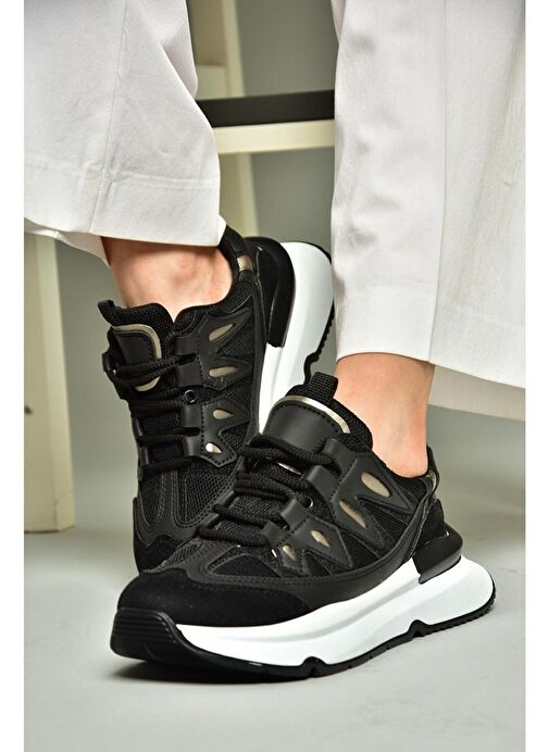 U973501004 Siyah Kumaş Spor Ayakkabı Sneakers - Görsel 2