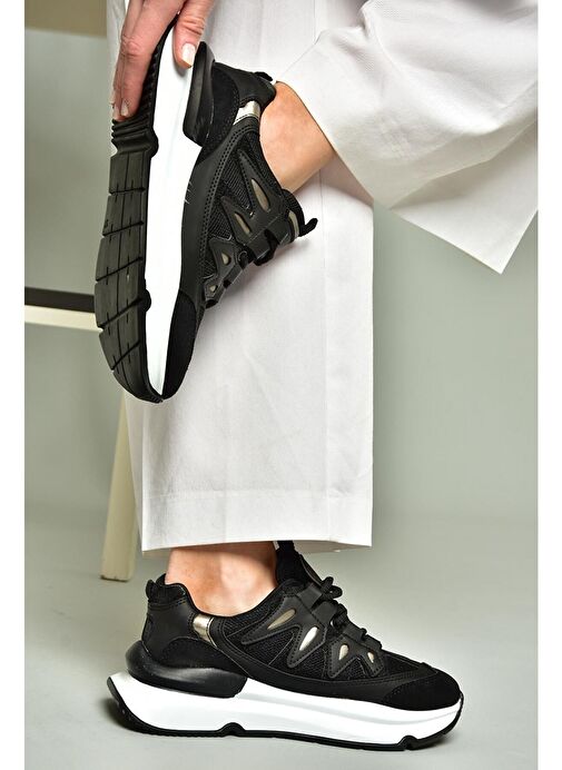 U973501004 Siyah Kumaş Spor Ayakkabı Sneakers - Görsel 4