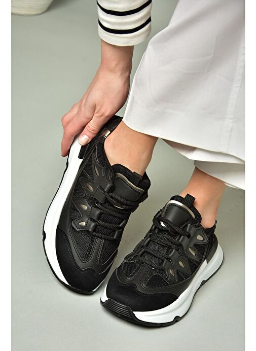 U973501004 Siyah Kumaş Spor Ayakkabı Sneakers - Görsel 5