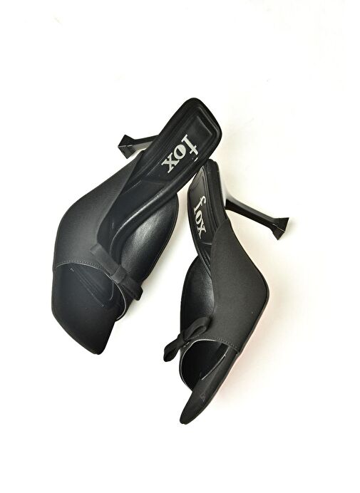 U997112004 Siyah Kumaş İnce Topuklu Kadın Terlik - Görsel 8