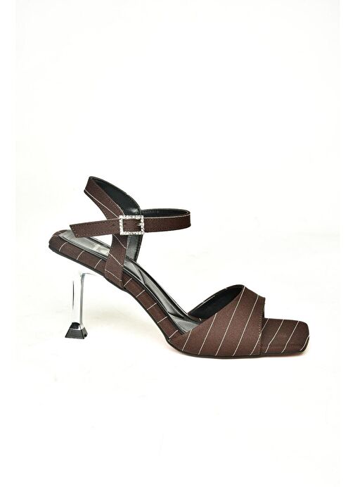 U997134404 Kahverengi Kumaş İnce Topuklu Kadın Ayakkabı - Görsel 8