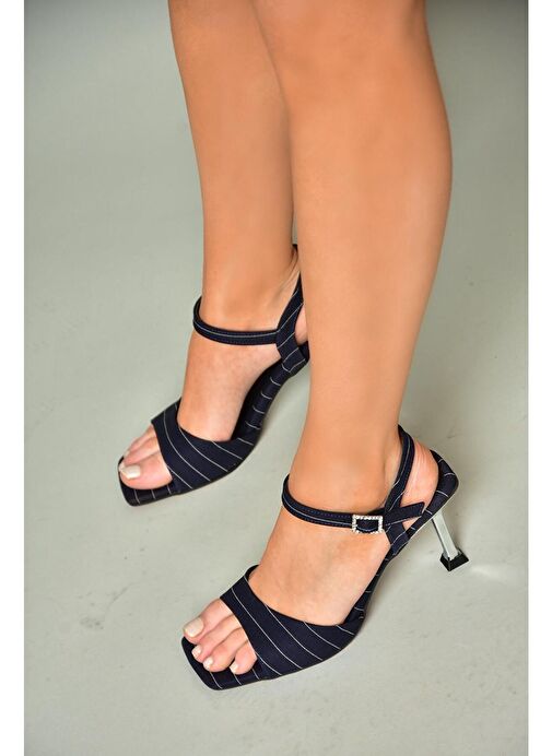 U997134404 Lacivert Kumaş İnce Topuklu Kadın Ayakkabı - Görsel 4