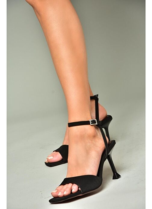 U997412504 Siyah Kumaş İnce Topuklu Kadın Ayakkabı - Görsel 5