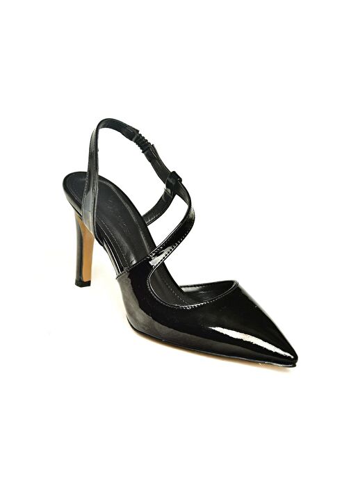 K404910808 Siyah Rugan Sivri Burun Kadın Topuklu Ayakkabı - Görsel 7
