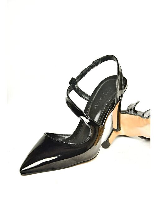 K404910808 Siyah Rugan Sivri Burun Kadın Topuklu Ayakkabı - Görsel 9