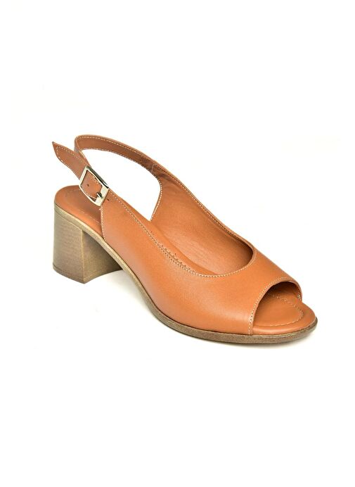 P555454003 Taba Hakiki Deri Kalın Topuklu Kadın Sandalet - Görsel 6