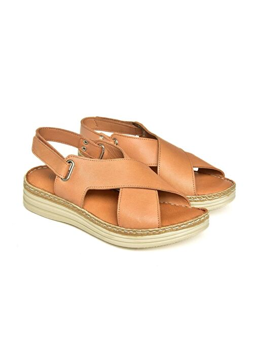 U555240503 Taba Hakiki Deri Kadın Sandalet - Görsel 8