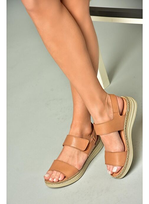 U555240603 Taba Hakiki Deri Kadın Sandalet - Görsel 6