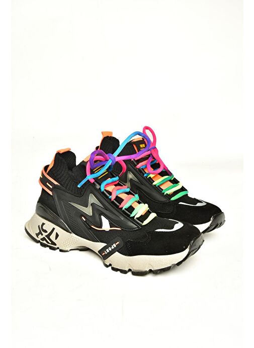 U602602502 Siyah Süet Kadın Spor Ayakkabı Sneakers - Görsel 9