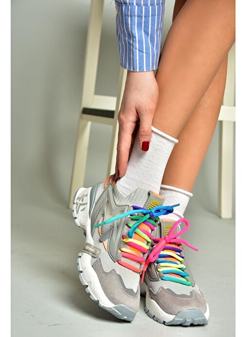 U602602502 Gri Süet Kadın Spor Ayakkabı Sneakers - Görsel 2