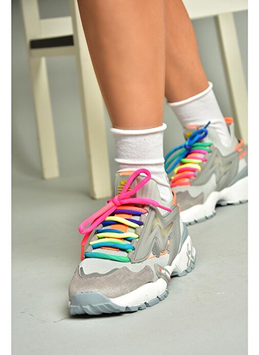 U602602502 Gri Süet Kadın Spor Ayakkabı Sneakers - Görsel 3