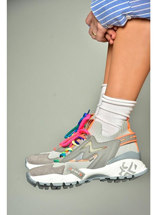 U602602502 Gri Süet Kadın Spor Ayakkabı Sneakers - Görsel 4