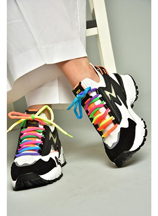 U602602502 Siyah/Beyaz Süet Kadın Spor Ayakkabı Sneakers - Görsel 2