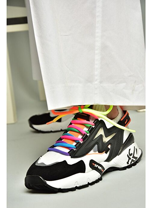 U602602502 Siyah/Beyaz Süet Kadın Spor Ayakkabı Sneakers - Görsel 3