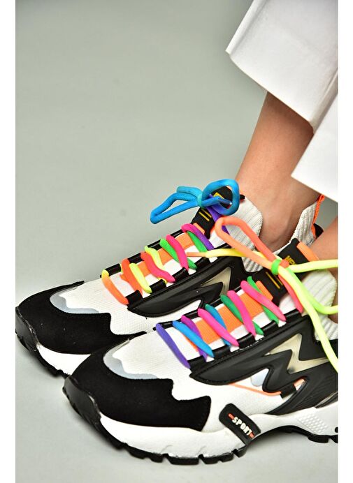 U602602502 Siyah/Beyaz Süet Kadın Spor Ayakkabı Sneakers - Görsel 4