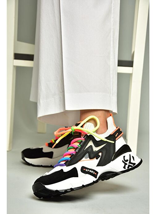 U602602502 Siyah/Beyaz Süet Kadın Spor Ayakkabı Sneakers - Görsel 5