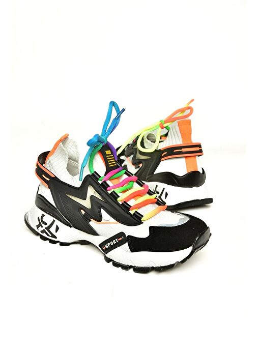 U602602502 Siyah/Beyaz Süet Kadın Spor Ayakkabı Sneakers - Görsel 8