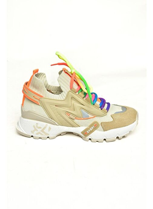 U602602502 Bej Süet Kadın Spor Ayakkabı Sneakers - Görsel 7