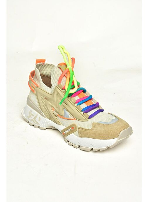 U602602502 Bej Süet Kadın Spor Ayakkabı Sneakers - Görsel 8