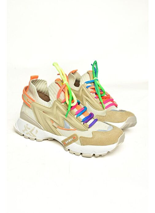 U602602502 Bej Süet Kadın Spor Ayakkabı Sneakers - Görsel 9