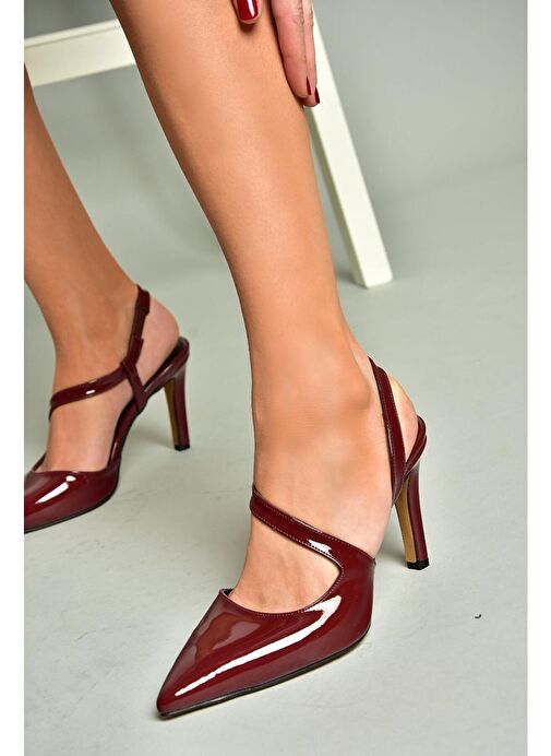 K404910808 Bordo Rugan Sivri Burun Kadın Topuklu Ayakkabı - Görsel 2